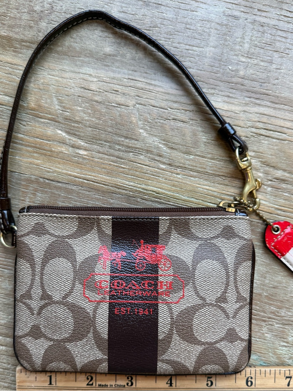Coach Heritage Stripe Collection Zip Wristlet Wallet